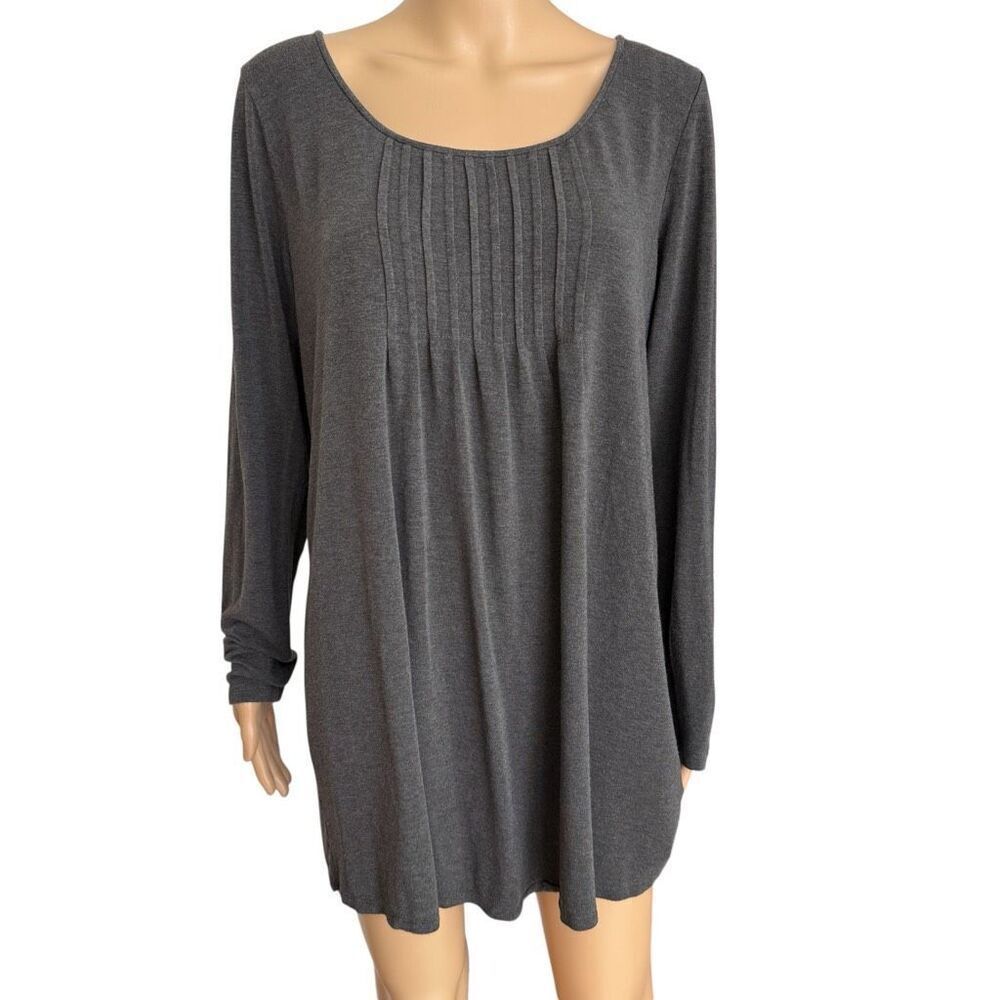 Eileen Fisher charcoal gray tunic front pintuck pleating details size L